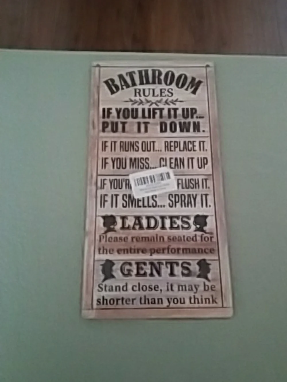 Rustic Bathroom Rules Wall Sign - Brown